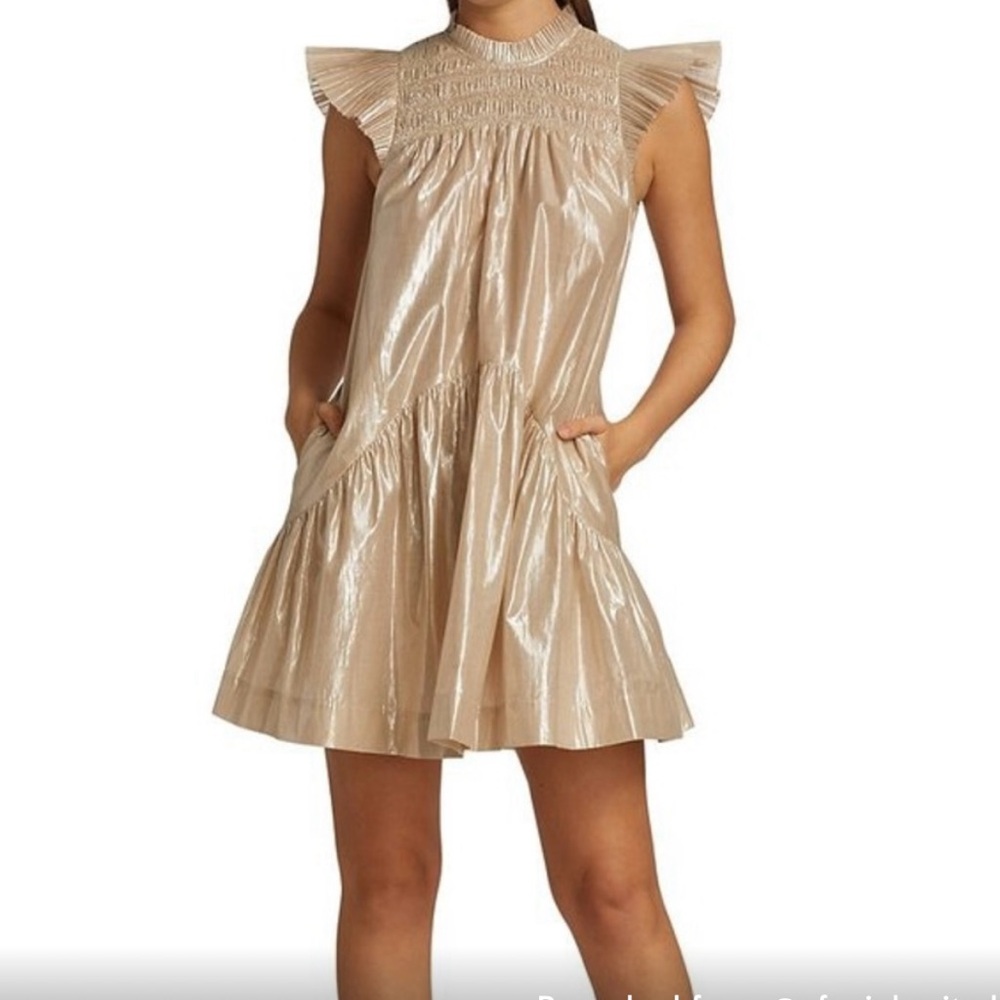 Sea New York Metallic Champagne Flutter Sleeve Dress size Large